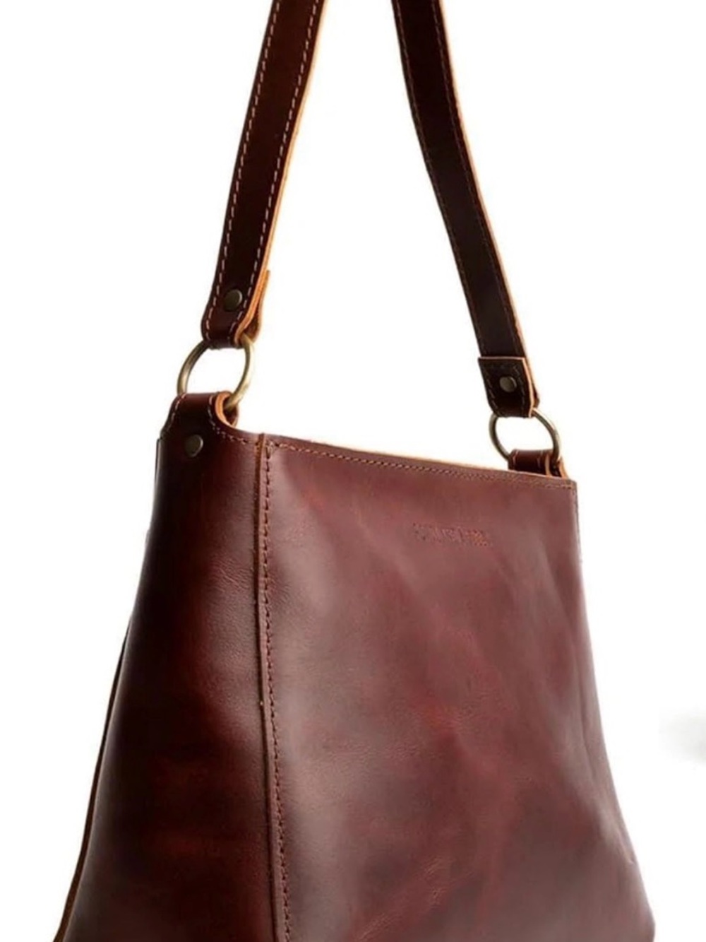 Portland Leather Chestnut Shoulder Bag with Bronze Rings